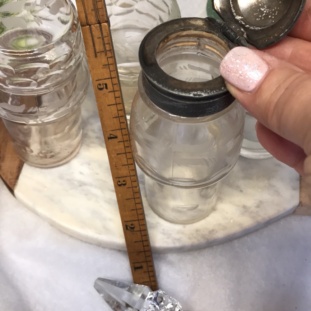 Vintage vase curettes carousel silver plated etch crystal glass oil vinegar 6 pc - Picture 12 of 16